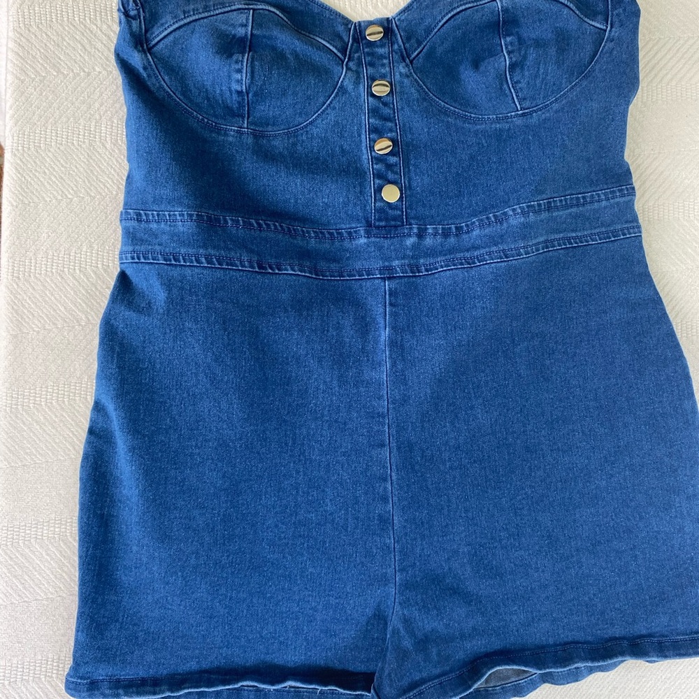 Denim Blue Button-Up Romper